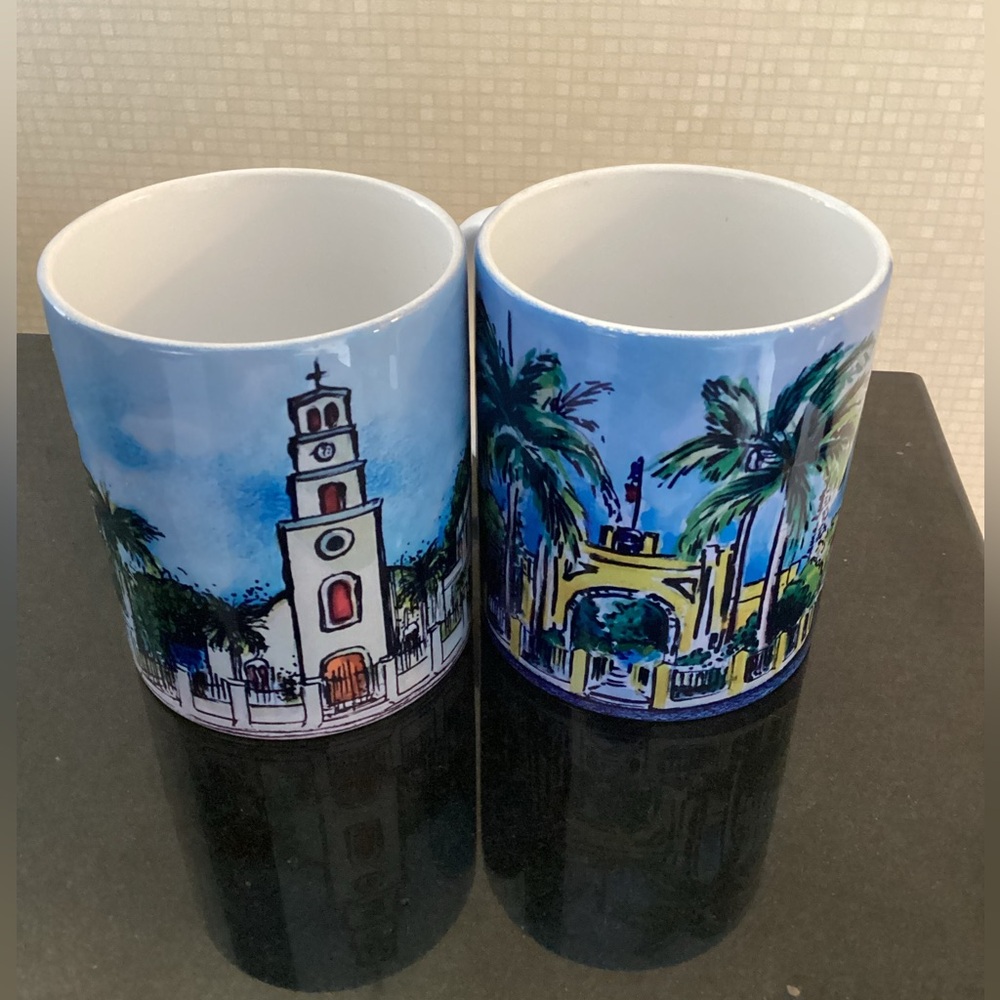New Set of 2 Dominican Republic Coffee Mug White Blue